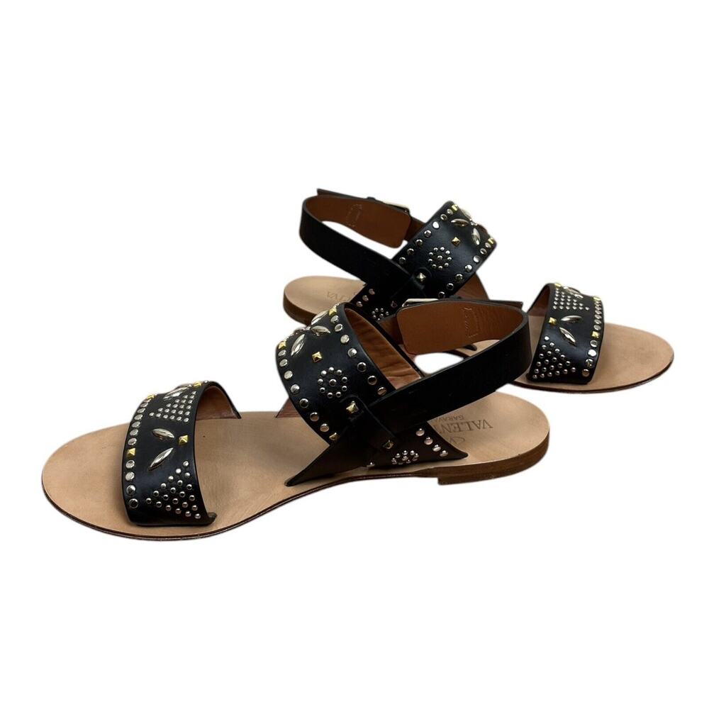 Valentino Garavani Black Suede Studded Flat Vacation Sandals Authentic Size 37.5 - Picture 6 of 12
